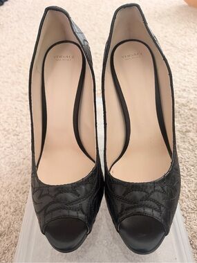 Versace Black Quilted Peep-Toe Heels